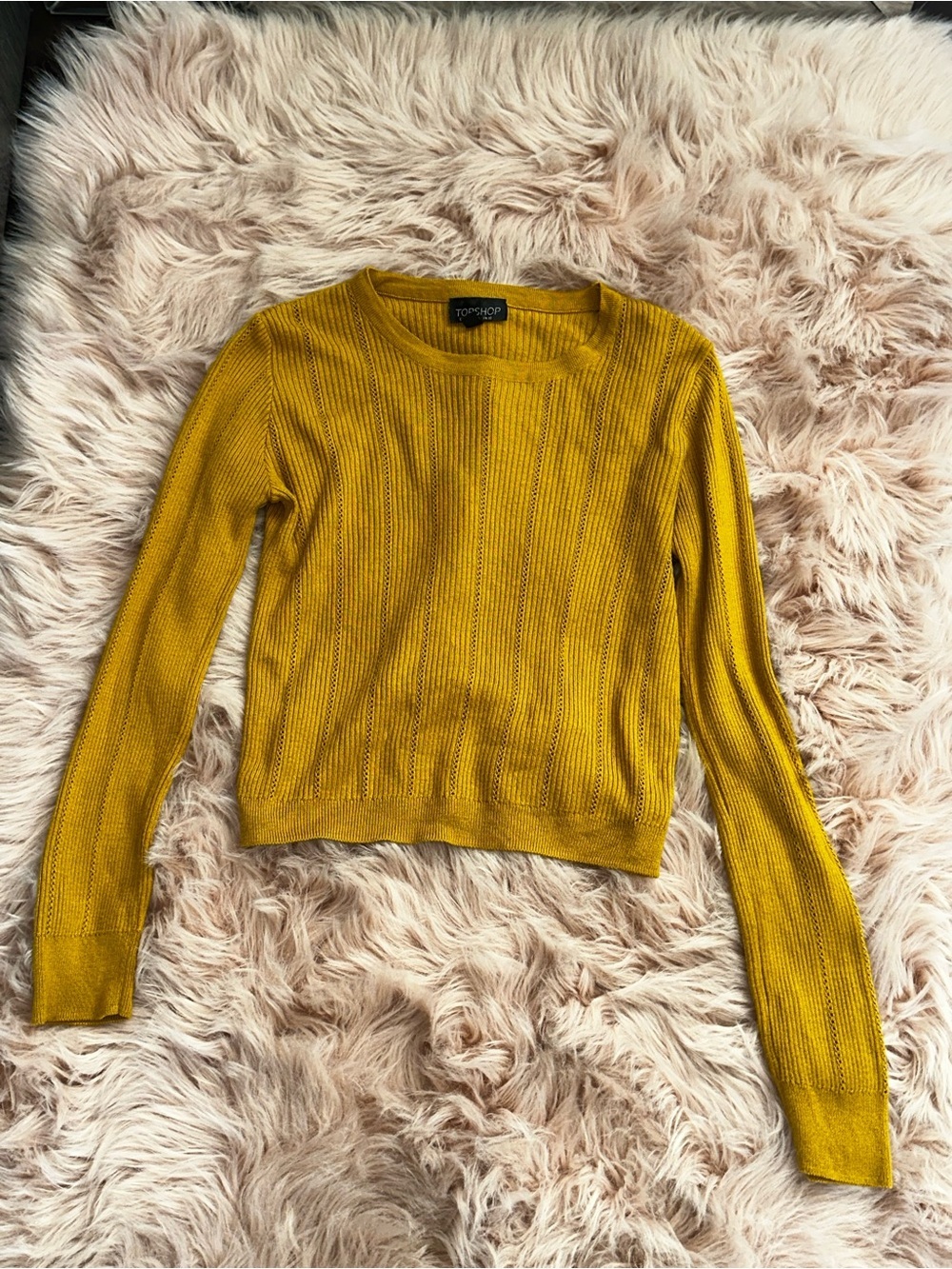 TOPSHOP Mustard Ribbed & Pointelle Stitch Sweater jumper sz 6